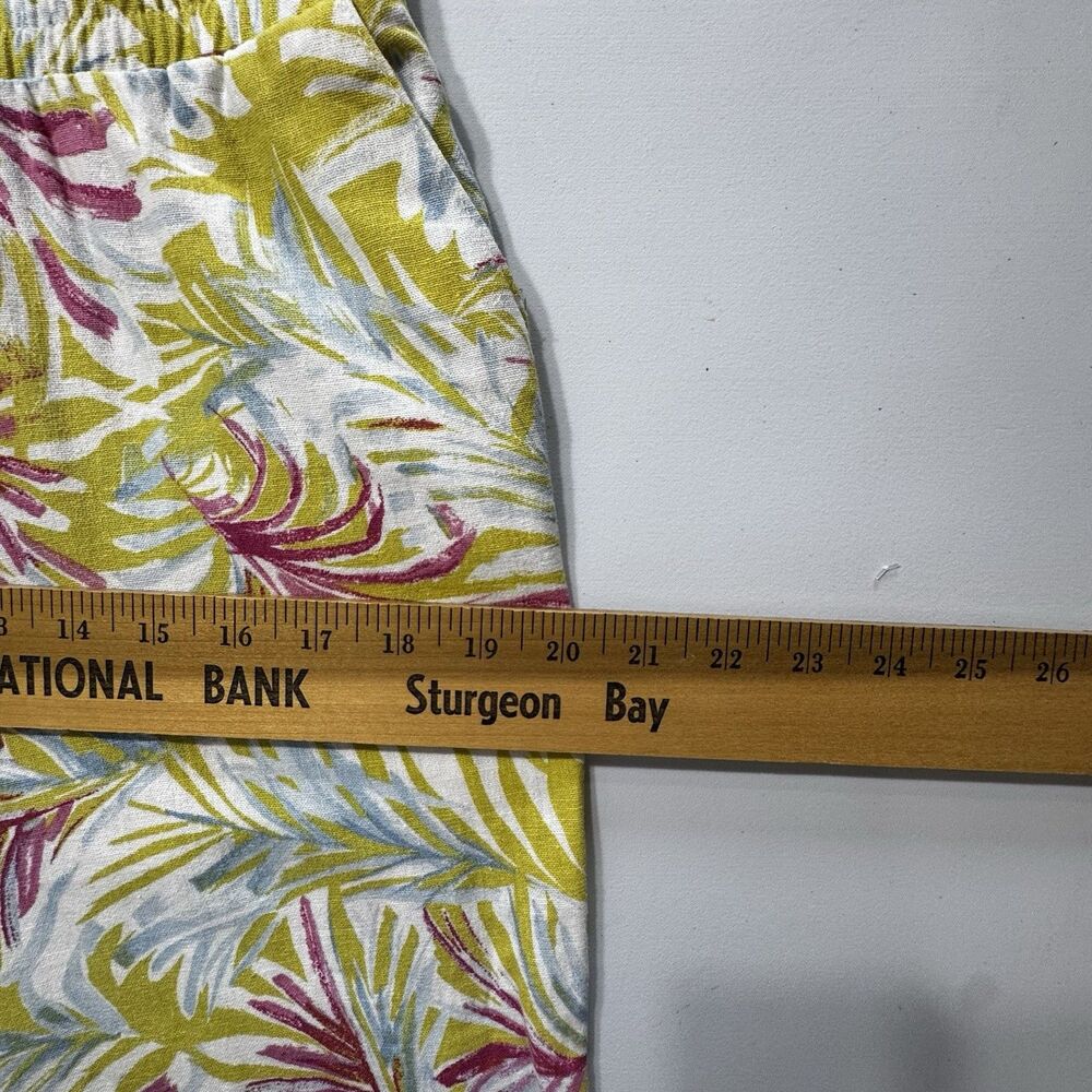 * LAND N SEA Linen Blend Pull On Pants Blue FLORAL Crop Elastic Waist Women's M - Picture 10 of 10